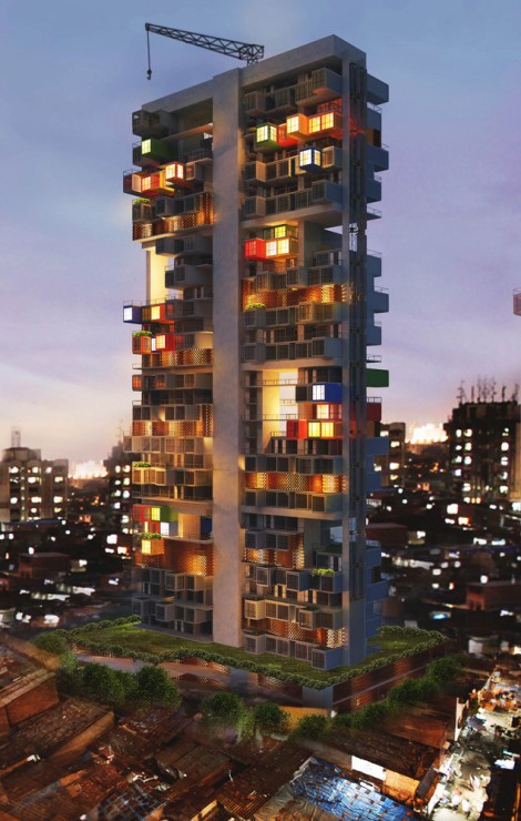 Container concurso favela Mumbai arquitetura sustentabilidade arranha ceu arquitete suas ideias (3)